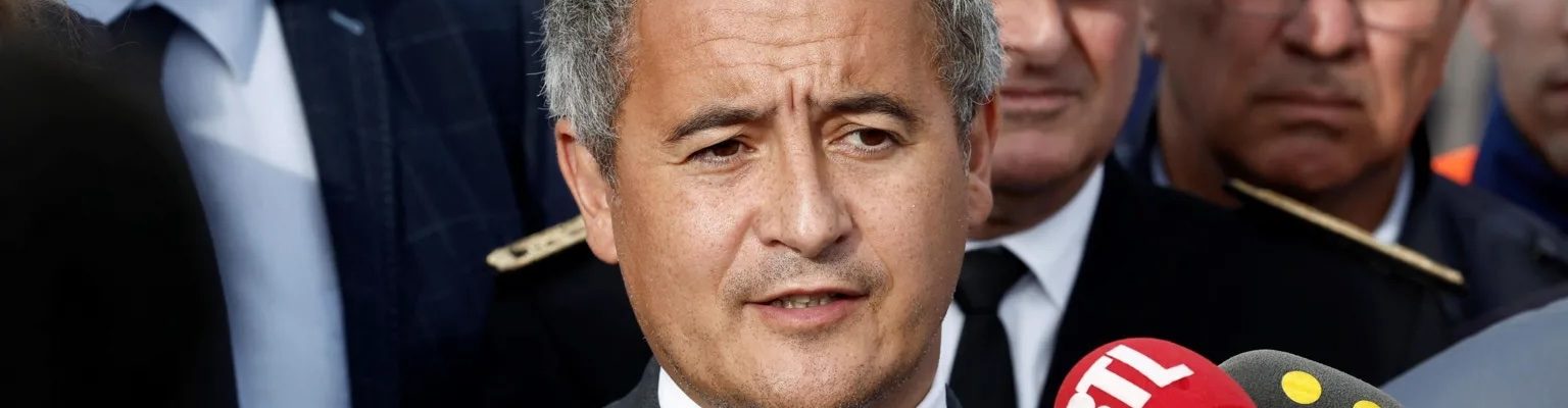 France’s interior minister, Gerald Darmanin, speaking Tuesday at the harbour in Boulogne.